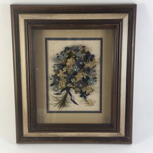 Vintage Framed Paper Quilling Floral Bouquet Art Shadow Box Wood Frame